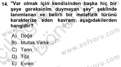 Felsefe Dersi 2021 - 2022 Yılı (Vize) Ara Sınav Soruları 14. Soru