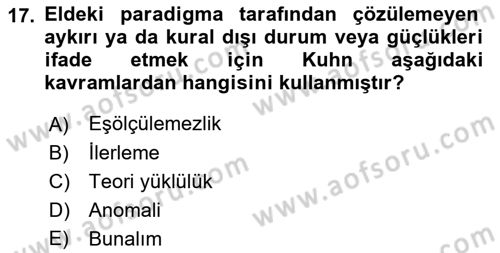Felsefe Dersi Ara Sınavı Deneme Sınav Soruları 17. Soru