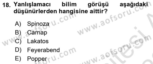 Felsefe Dersi 2021 - 2022 Yılı (Vize) Ara Sınav Soruları 18. Soru