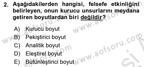 Felsefe Dersi 2021 - 2022 Yılı (Vize) Ara Sınav Soruları 2. Soru