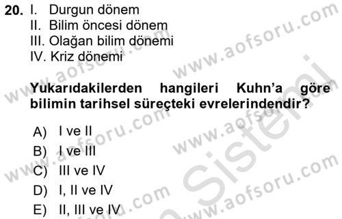 Felsefe Dersi Ara Sınavı Deneme Sınav Soruları 20. Soru