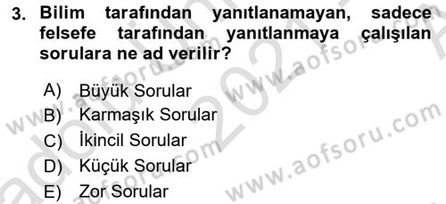 Felsefe Dersi 2021 - 2022 Yılı (Vize) Ara Sınav Soruları 3. Soru
