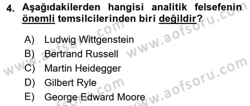 Felsefe Dersi 2021 - 2022 Yılı (Vize) Ara Sınav Soruları 4. Soru