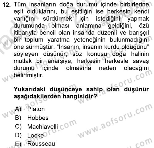 Felsefe Dersi 2021 - 2022 Yılı (Final) Dönem Sonu Sınav Soruları 12. Soru