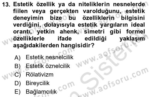 Felsefe Dersi 2021 - 2022 Yılı (Final) Dönem Sonu Sınav Soruları 13. Soru