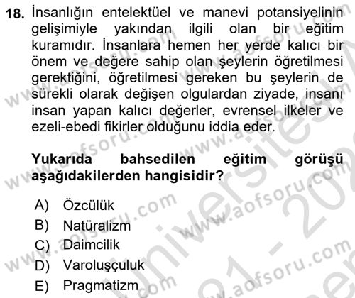 Felsefe Dersi 2021 - 2022 Yılı (Final) Dönem Sonu Sınav Soruları 18. Soru