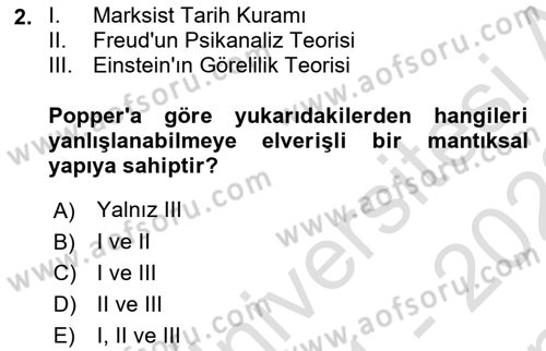Felsefe Dersi 2021 - 2022 Yılı (Final) Dönem Sonu Sınav Soruları 2. Soru