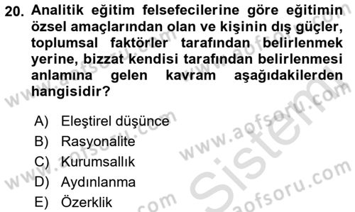 Felsefe Dersi 2021 - 2022 Yılı (Final) Dönem Sonu Sınav Soruları 20. Soru