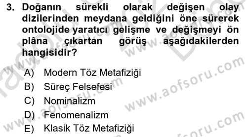 Felsefe Dersi 2021 - 2022 Yılı (Final) Dönem Sonu Sınav Soruları 3. Soru
