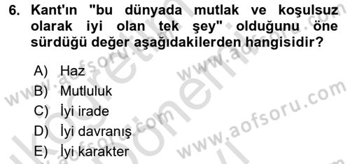 Felsefe Dersi 2021 - 2022 Yılı (Final) Dönem Sonu Sınav Soruları 6. Soru