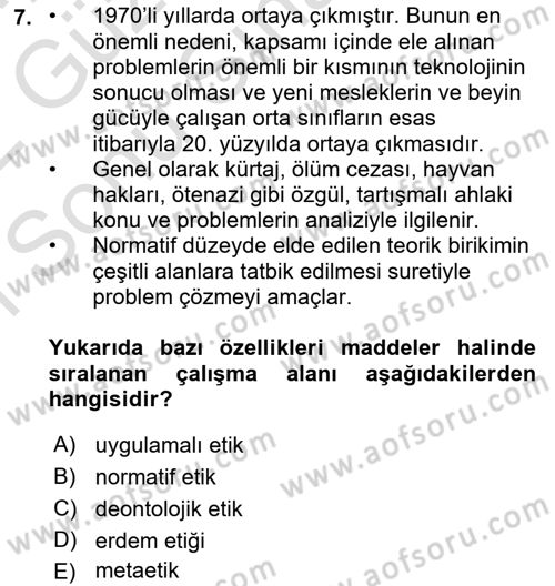 Felsefe Dersi 2021 - 2022 Yılı (Final) Dönem Sonu Sınav Soruları 7. Soru