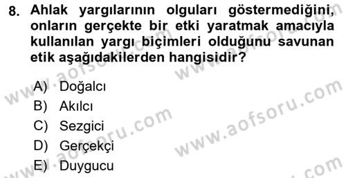 Felsefe Dersi 2021 - 2022 Yılı (Final) Dönem Sonu Sınav Soruları 8. Soru