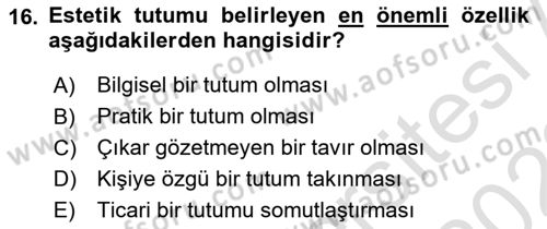 Felsefe Dersi 2021 - 2022 Yılı Yaz Okulu Sınav Soruları 16. Soru