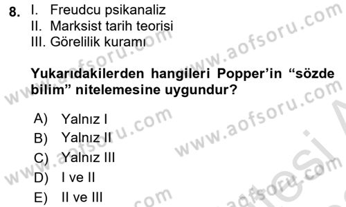 Felsefe Dersi 2021 - 2022 Yılı Yaz Okulu Sınav Soruları 8. Soru