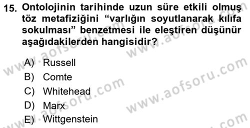 Felsefe Dersi 2022 - 2023 Yılı (Vize) Ara Sınav Soruları 15. Soru