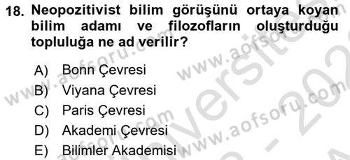 Felsefe Dersi 2022 - 2023 Yılı (Vize) Ara Sınav Soruları 18. Soru