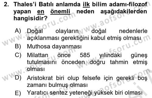 Felsefe Dersi Ara Sınavı Deneme Sınav Soruları 2. Soru