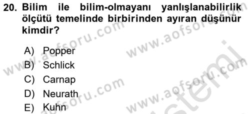 Felsefe Dersi Ara Sınavı Deneme Sınav Soruları 20. Soru