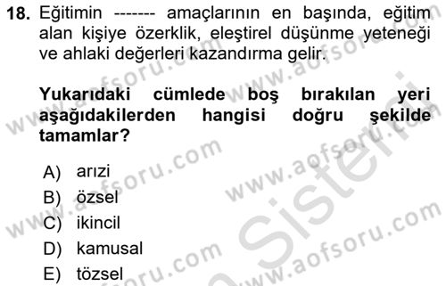 Felsefe Dersi 2022 - 2023 Yılı (Final) Dönem Sonu Sınav Soruları 18. Soru