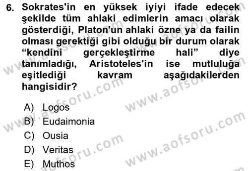 Felsefe Dersi 2022 - 2023 Yılı (Final) Dönem Sonu Sınav Soruları 6. Soru