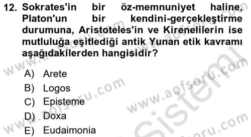 Felsefe Dersi 2022 - 2023 Yılı Yaz Okulu Sınav Soruları 12. Soru