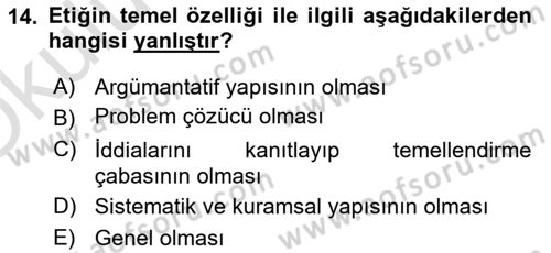 Felsefe Dersi 2022 - 2023 Yılı Yaz Okulu Sınav Soruları 14. Soru