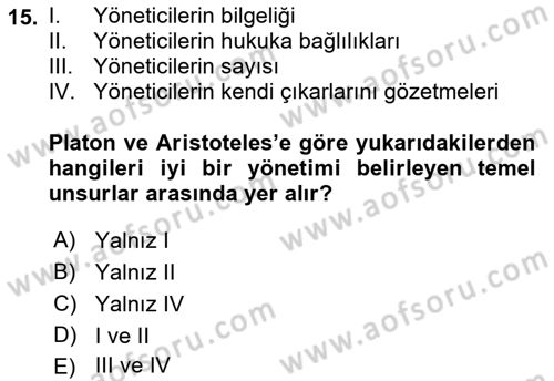 Felsefe Dersi 2022 - 2023 Yılı Yaz Okulu Sınav Soruları 15. Soru