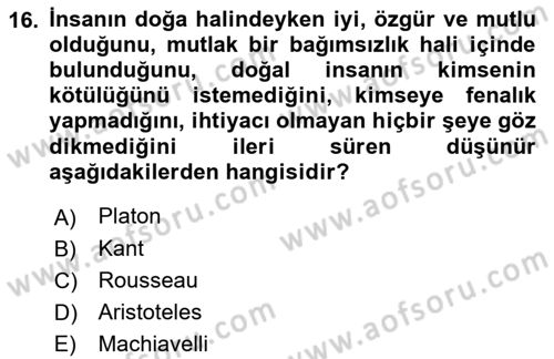 Felsefe Dersi 2022 - 2023 Yılı Yaz Okulu Sınav Soruları 16. Soru
