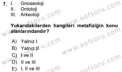 Felsefe Dersi 2022 - 2023 Yılı Yaz Okulu Sınav Soruları 7. Soru