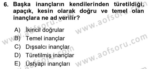 Felsefe Dersi 2023 - 2024 Yılı (Vize) Ara Sınav Soruları 6. Soru
