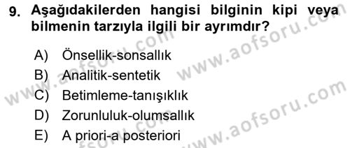 Felsefe Dersi 2023 - 2024 Yılı (Vize) Ara Sınav Soruları 9. Soru