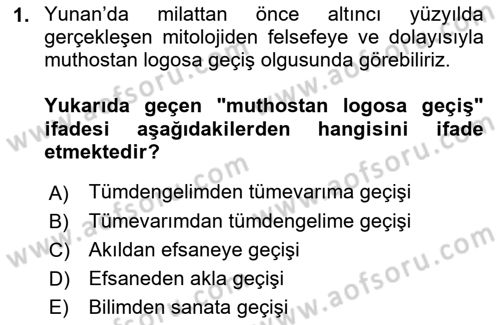 Felsefe Dersi 2023 - 2024 Yılı (Final) Dönem Sonu Sınav Soruları 1. Soru