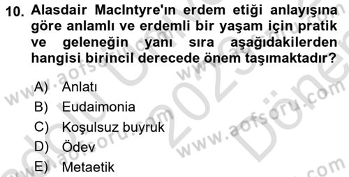 Felsefe Dersi 2023 - 2024 Yılı (Final) Dönem Sonu Sınav Soruları 10. Soru