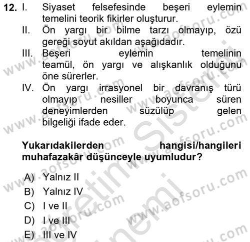 Felsefe Dersi 2023 - 2024 Yılı (Final) Dönem Sonu Sınav Soruları 12. Soru