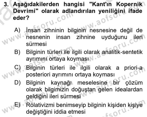 Felsefe Dersi 2023 - 2024 Yılı (Final) Dönem Sonu Sınav Soruları 3. Soru