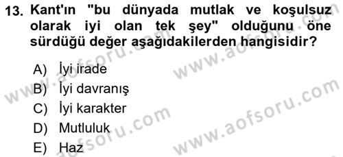 Felsefe Dersi 2023 - 2024 Yılı Yaz Okulu Sınav Soruları 13. Soru