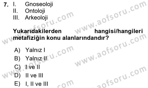 Felsefe Dersi 2023 - 2024 Yılı Yaz Okulu Sınav Soruları 7. Soru