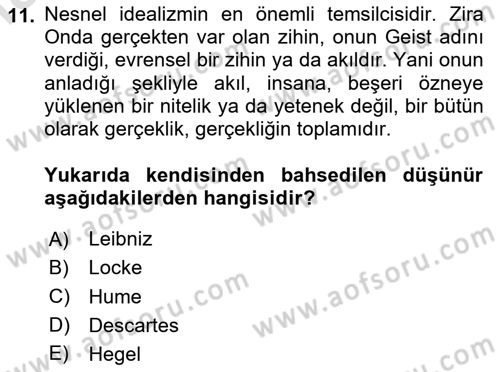 Felsefe Dersi Ara Sınavı Deneme Sınav Soruları 11. Soru