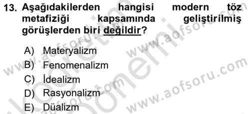 Felsefe Dersi 2024 - 2025 Yılı (Vize) Ara Sınav Soruları 13. Soru