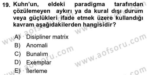 Felsefe Dersi Ara Sınavı Deneme Sınav Soruları 19. Soru