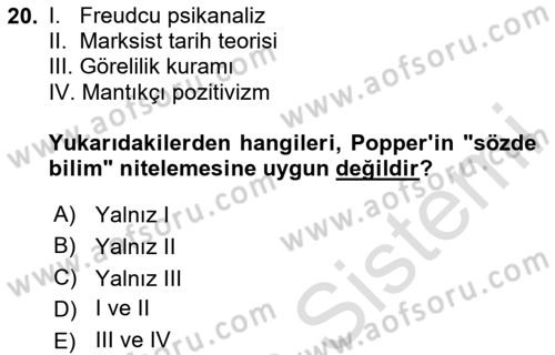 Felsefe Dersi Ara Sınavı Deneme Sınav Soruları 20. Soru