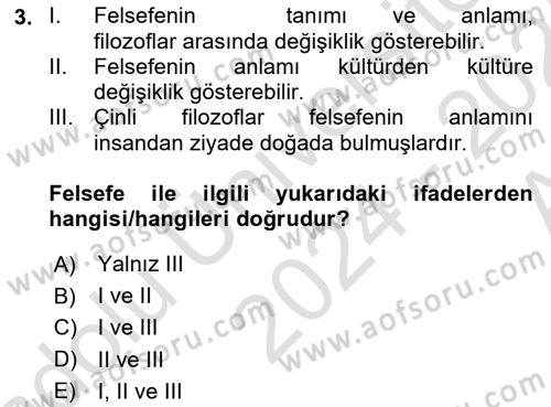 Felsefe Dersi 2024 - 2025 Yılı (Vize) Ara Sınav Soruları 3. Soru