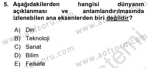 Felsefe Dersi 2024 - 2025 Yılı (Vize) Ara Sınav Soruları 5. Soru