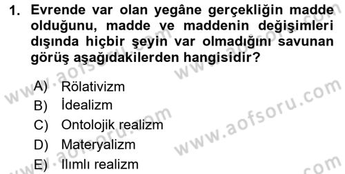 Felsefe Dersi 2024 - 2025 Yılı (Final) Dönem Sonu Sınav Soruları 1. Soru