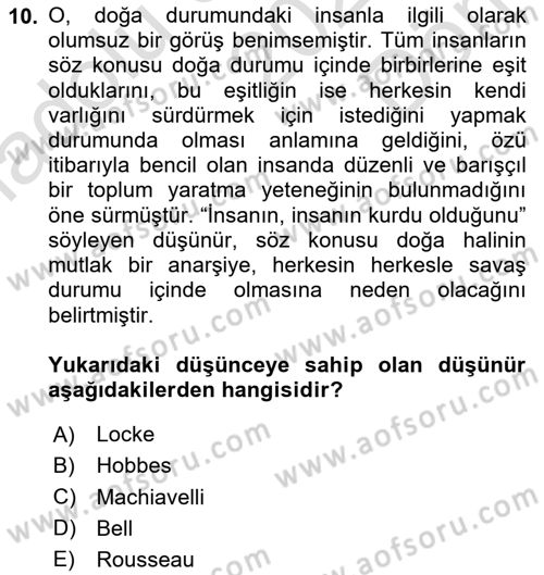 Felsefe Dersi 2024 - 2025 Yılı (Final) Dönem Sonu Sınav Soruları 10. Soru