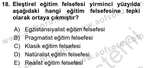 Felsefe Dersi 2024 - 2025 Yılı (Final) Dönem Sonu Sınav Soruları 18. Soru