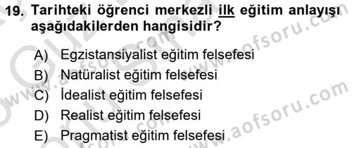 Felsefe Dersi 2024 - 2025 Yılı (Final) Dönem Sonu Sınav Soruları 19. Soru