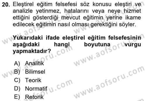 Felsefe Dersi 2024 - 2025 Yılı (Final) Dönem Sonu Sınav Soruları 20. Soru