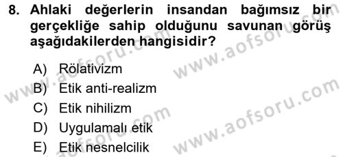 Felsefe Dersi 2024 - 2025 Yılı (Final) Dönem Sonu Sınav Soruları 8. Soru