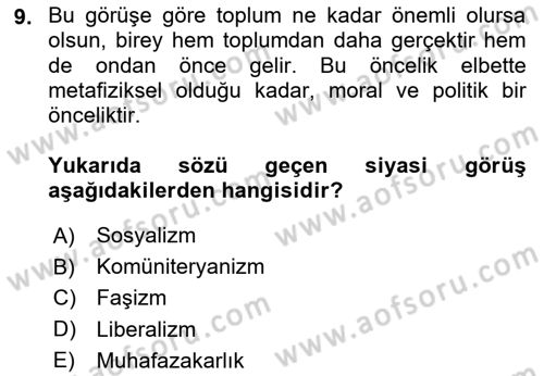 Felsefe Dersi 2024 - 2025 Yılı (Final) Dönem Sonu Sınav Soruları 9. Soru